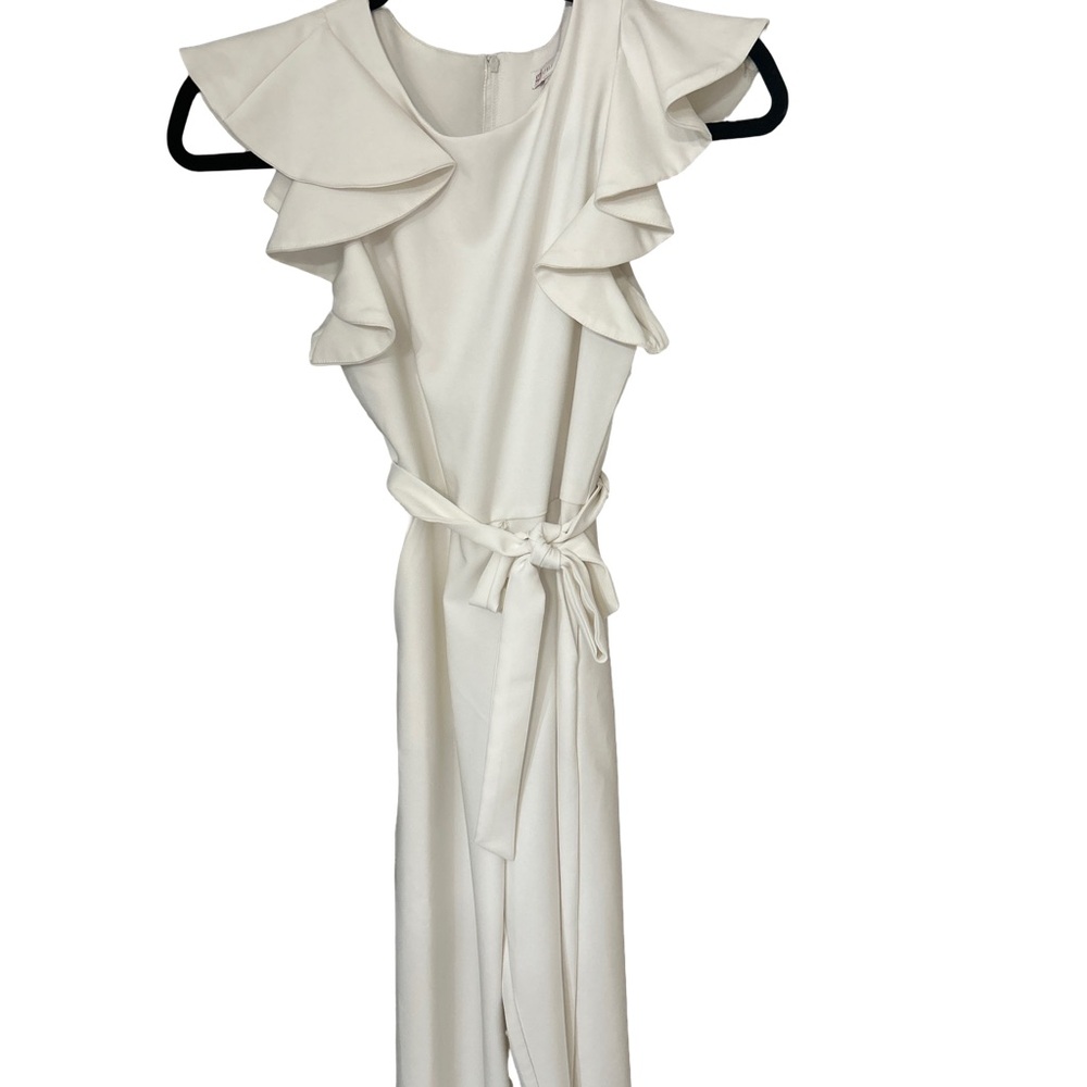 GB girls Cream Ruffled Jumpsuit with Belt
